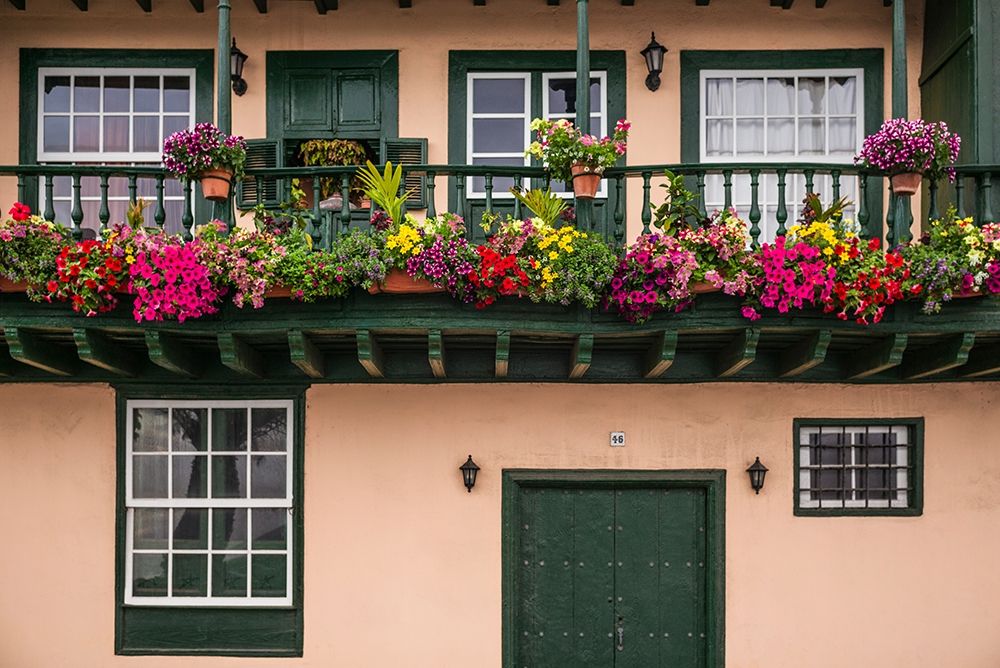 Canary Islands-La Palma Island-Santa Cruz de la Palma-traditional Canarian house balconies